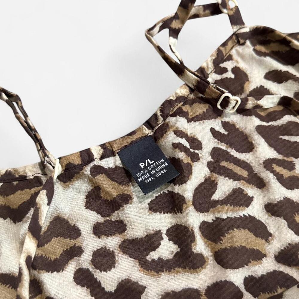 VTG Y2K Brown 100% Cotton Sheer Leopard Print Tie Front Lightweight Cami Top - Picture 8 of 8